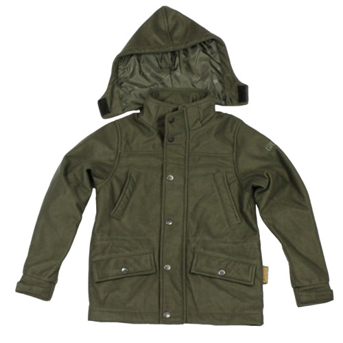Green Kids Game HB275 Trekker Jacket with hood on a white background