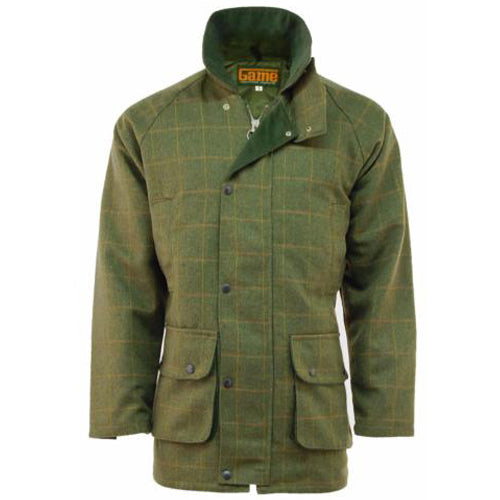Green Men's Game Tweed Jacket with a brand logo on a white background