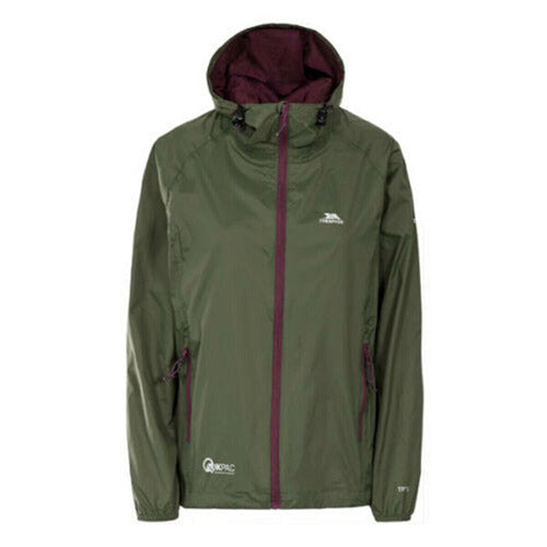 Moss Green jacket with a maroon hood on a white background