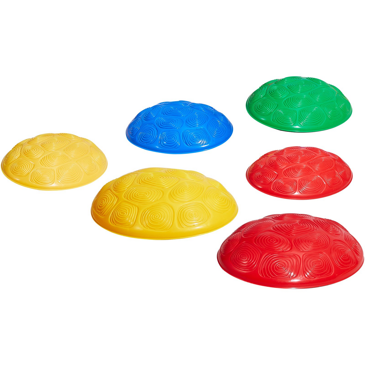 Set of colorful plastic training cones on a white background