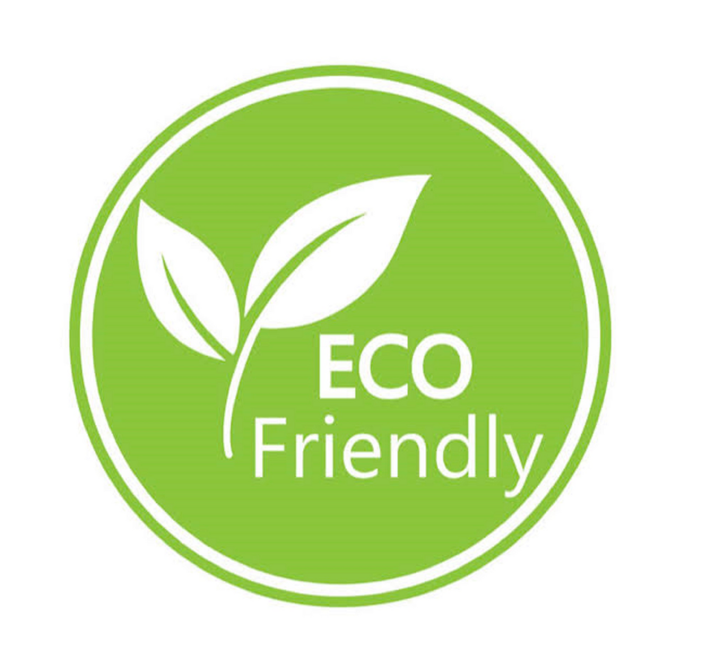 Green circle with two white leaves and 'ECO Friendly' text on a white background